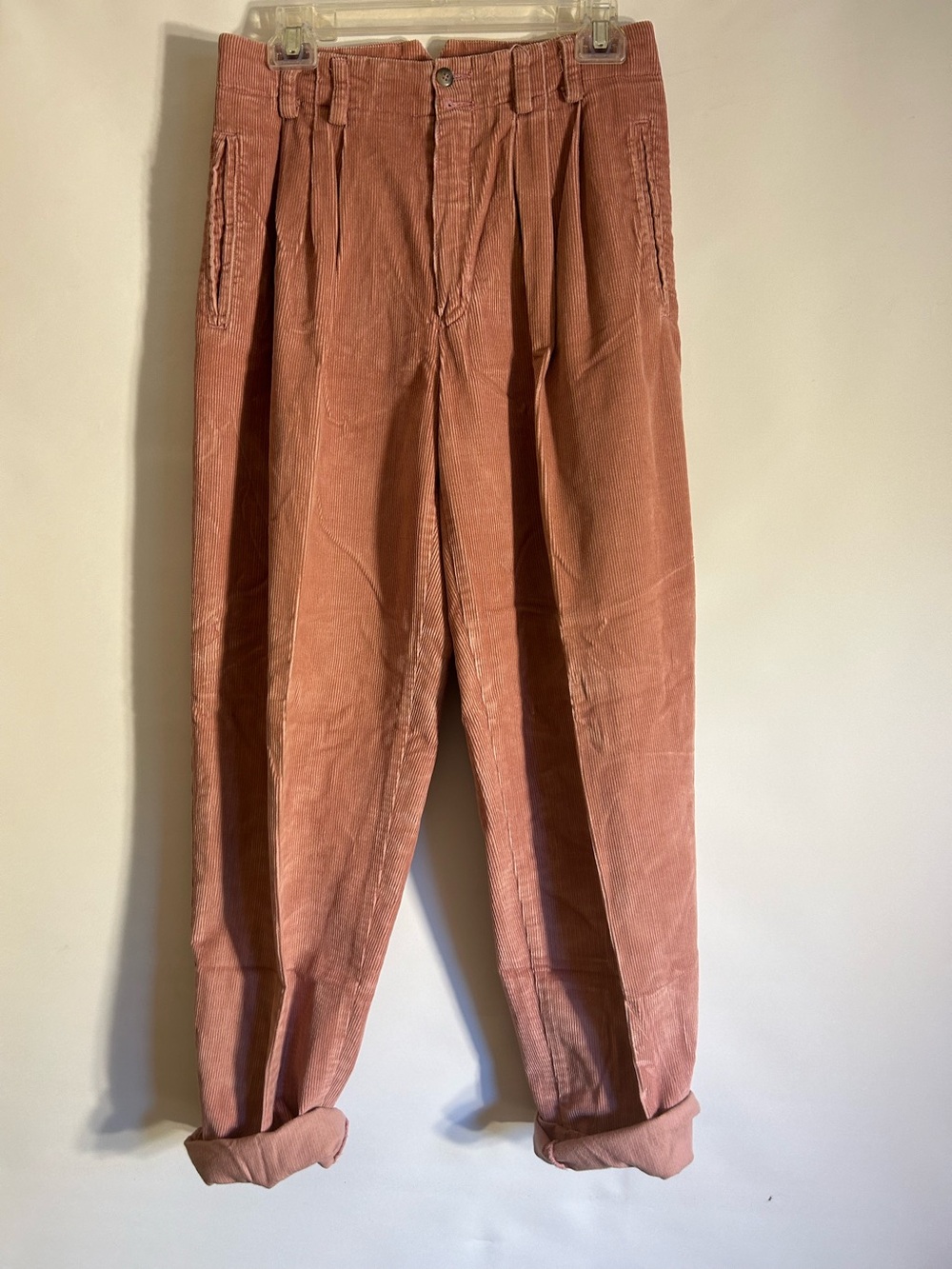 VTG LIZSPORT DUSTY PINK CORDUROY PLEATED FRONT HIGH WAIST TAPERED PANTS SIZE 10